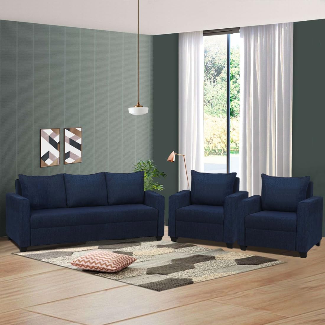 FURNY Mojo 5 Seater Fabric 3+1+1 Sofa Set - Blue (B0DGZ85FBB) Amazon Price History, Amazon Price Tracker