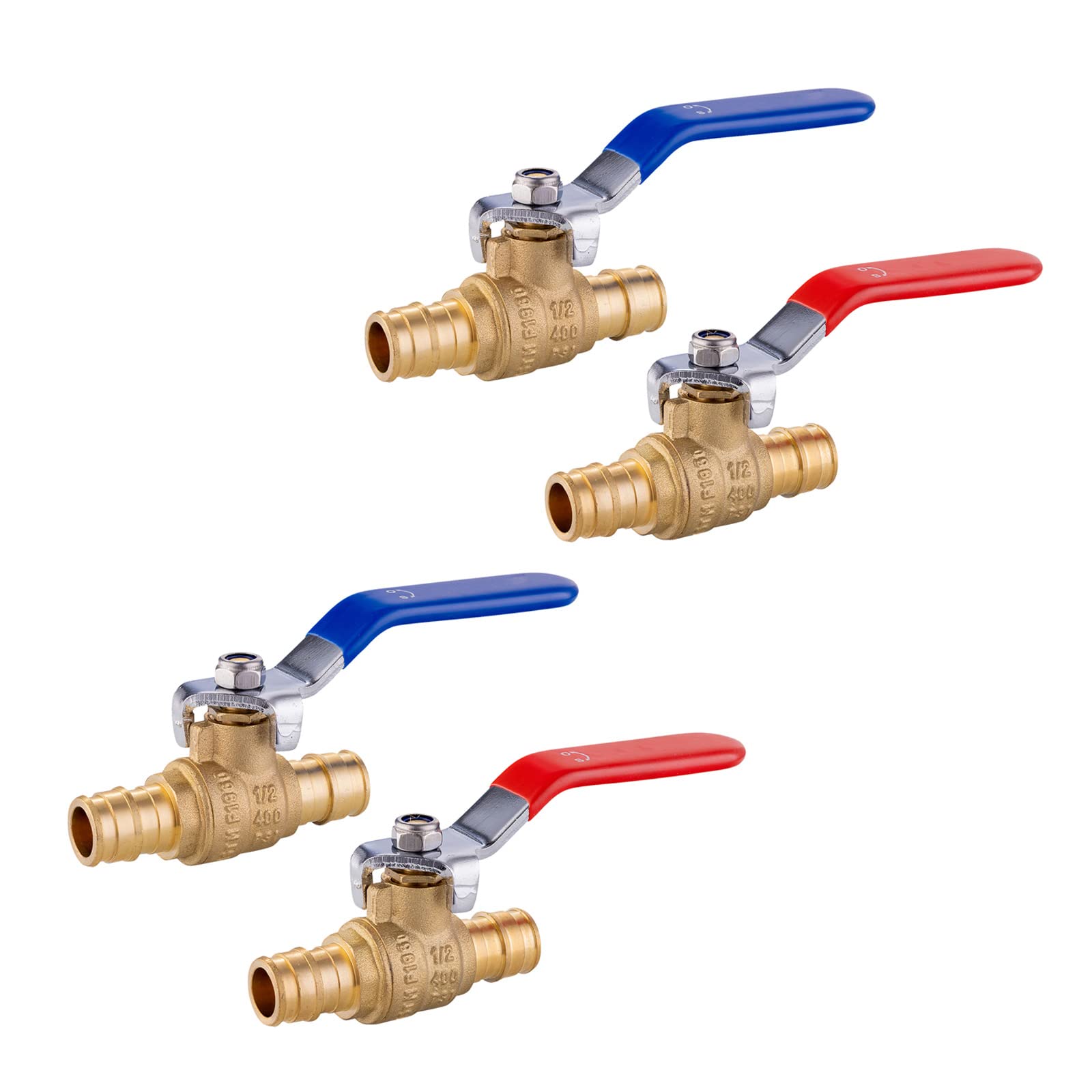 Válvula de bola de expansión PEX de 1/2 pulgada, paquete de 4 (2 rojas/calientes y 2 azul/fría), válvula de bola de expansión F1960 PEX A para agua potable