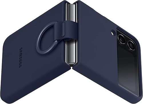 Miniatura 3 de Samsung Galaxy Z Flip 4 Funda de silicona con anillo, funda protectora para teléfono con asa para el dedo, acabado mate, estilo audaz, diseño de