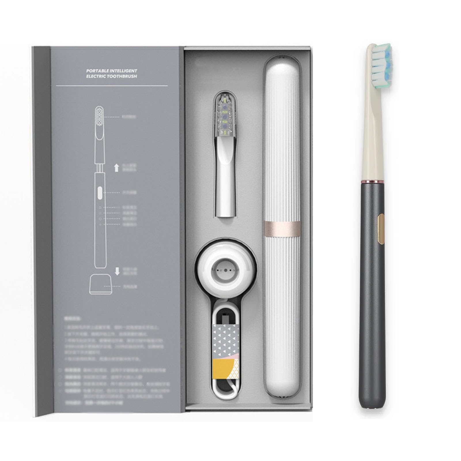 Miroshine Electric Toothbrush, Rechargeable Travel Toothbrush with 2 Brush Heads and Travel Case, 2 Mins Smart Timer, 3 Modes, Ipx7 Waterproof, 30s Intelligent Zone Change Prompt(Gray)