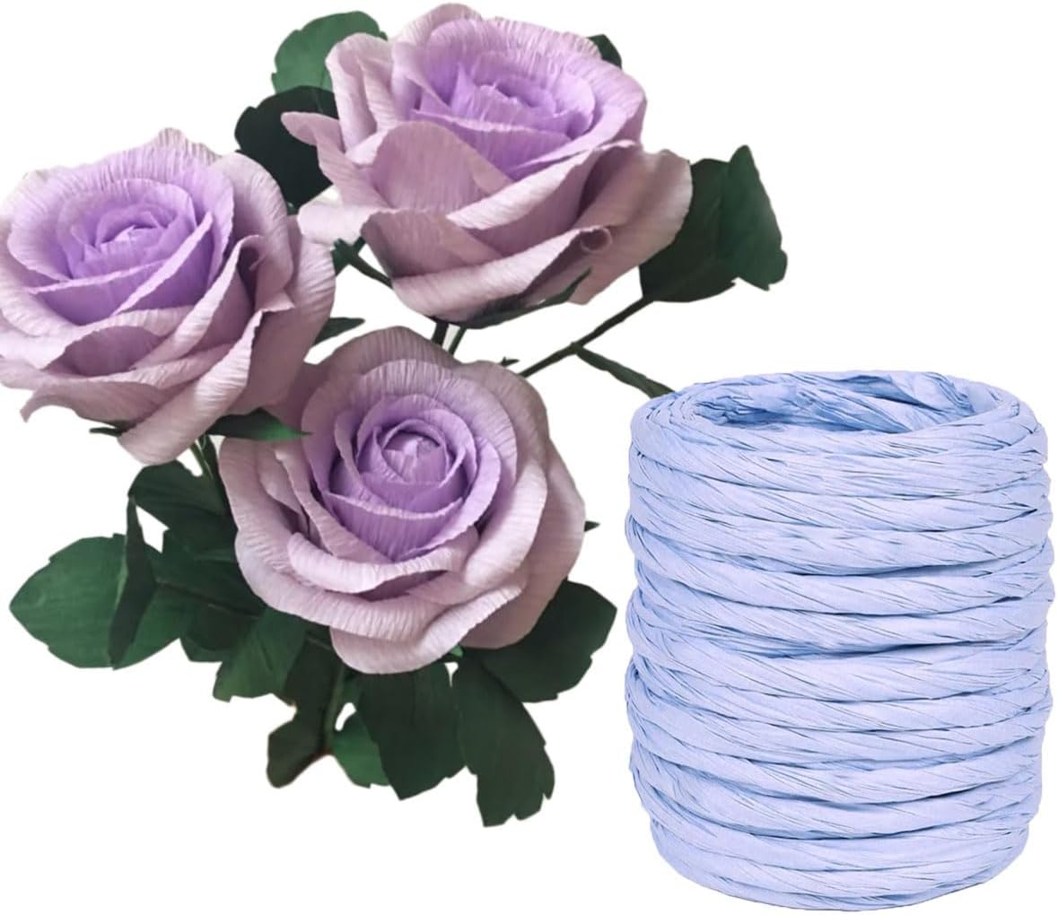 15Yard Raffia Paper Ribbon, 4mm Paper String Colorful Twisted Paper Craft Rope Wrapping Ribbon for DIY Making Flower Basket, Gift Wrapping,Party Decor (Light Purple) image 3