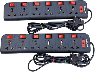 AMAANA 6 Socket Power Strips with 6 Individual Switches | 220 Volts 700 Watt Capacity | 2.5 Meter Wire | Surge Protector |... Price In India