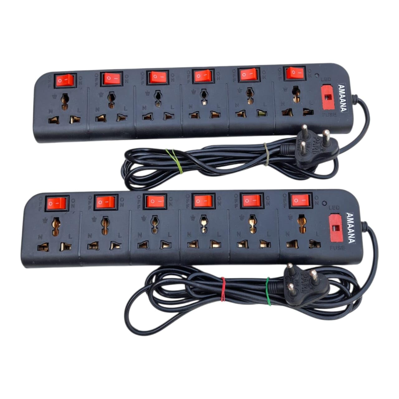 AMAANA Heavy Duty 6 Socket Power Strip | Extension Cord/Board with 6 Individual Switches 220 Volts 1300 Watt | 2.5M Wire | Surge Protector | Polypropylene Body | Black Combo Pack-image-29