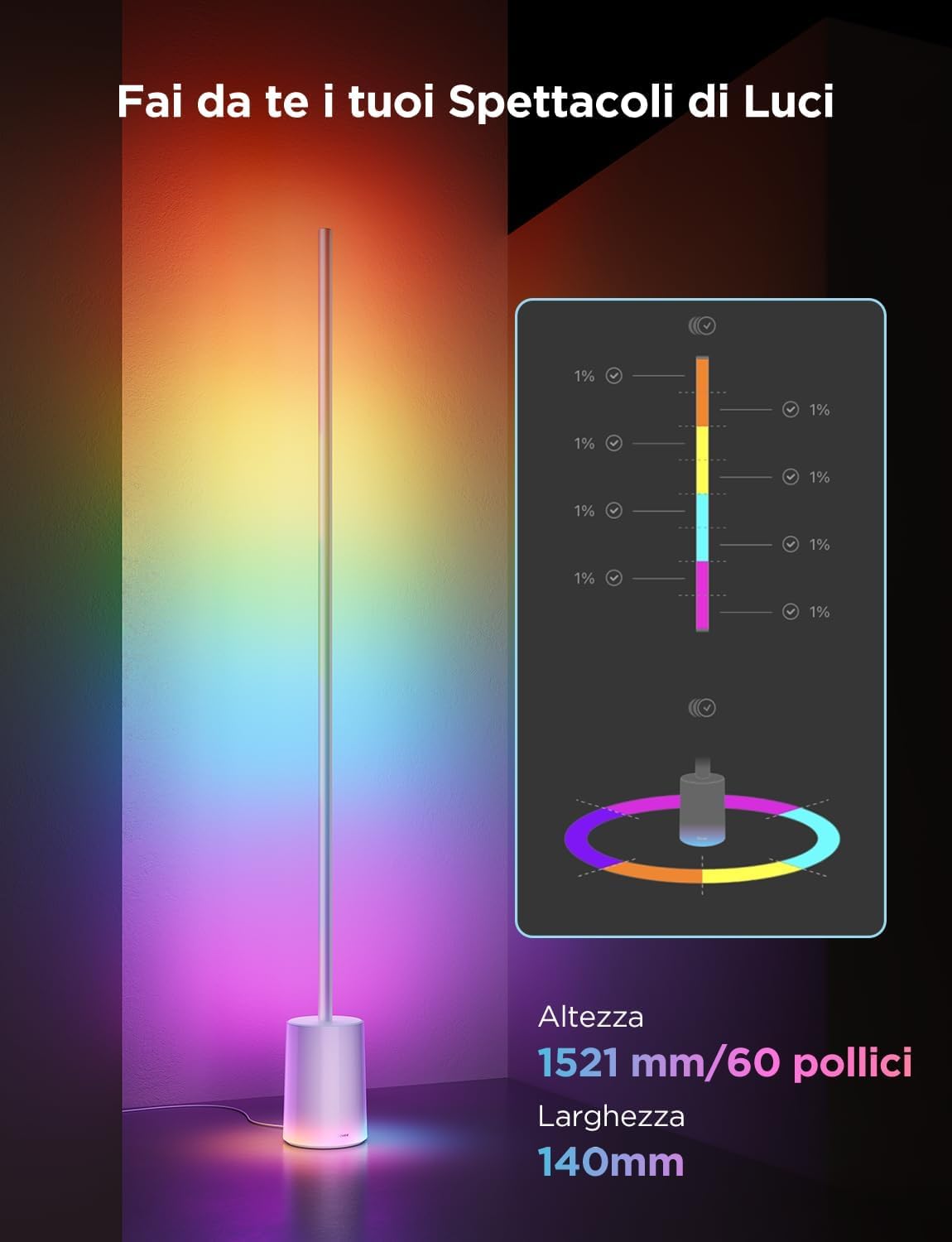 Govee Lampada da Terra RGBIC, Luci LED Compatibile con Alexa e Matter, 152cm Luci Dimmerabile con Telecomando e APP, Sinc Musica, 82 Modalità Scena, Lamp Comodino, Camera da Letto e Salotto, Grigio