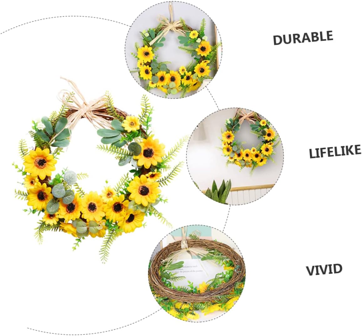 ORFOFE 1pc Artificial Sunflower Wreath Lifelike Door Garland for Home Decor for Weddings and Festivals Easy to Hang Spring Floral Decoration