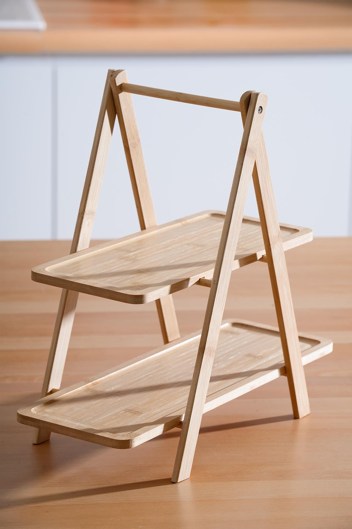 Curated Cart Wooden 2 Tier Serving Tray Stand for Food & Decor - Rectangular Farmhouse Tiered Platters for Cupcakes, Snacks, Charcuterie, Parties & Kitchen Display - Bamboo Look-image-28