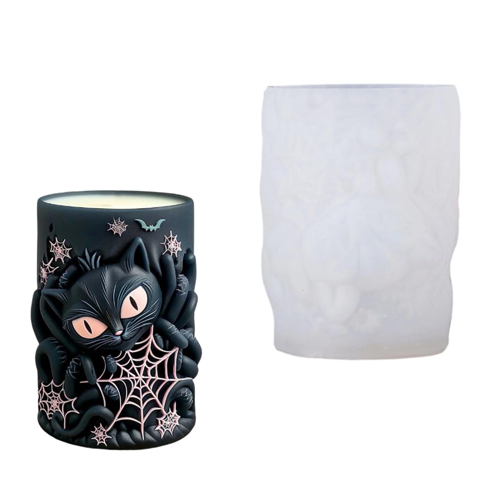 Buxuaaaa Multipurpose Spiderweb and Cats Pattern Silicones Mold for DIYer Enthusiasts Making Soap or Chocolate Decoration Cats and Spiderweb Mold