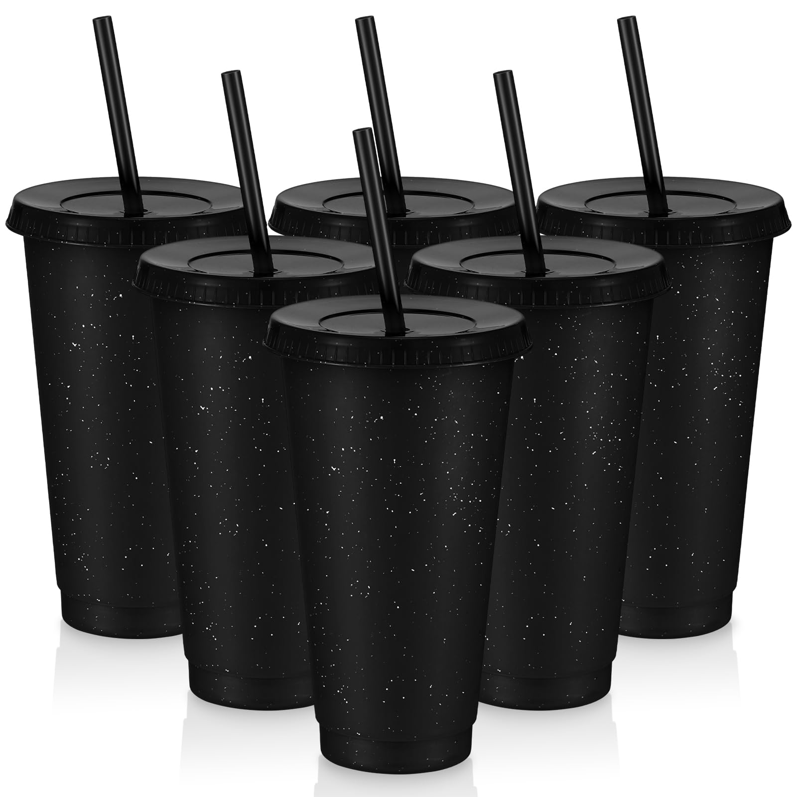 Amazon.com | Uiifan 6 Pcs 24 oz Reusable Tumbler with Lids and Straws  Plastic Iced Coffee Tumbler Glitter Travel Mug Cup for Smoothie Juices  Birthday Party Cold Drink Coffee Cup Bulk for