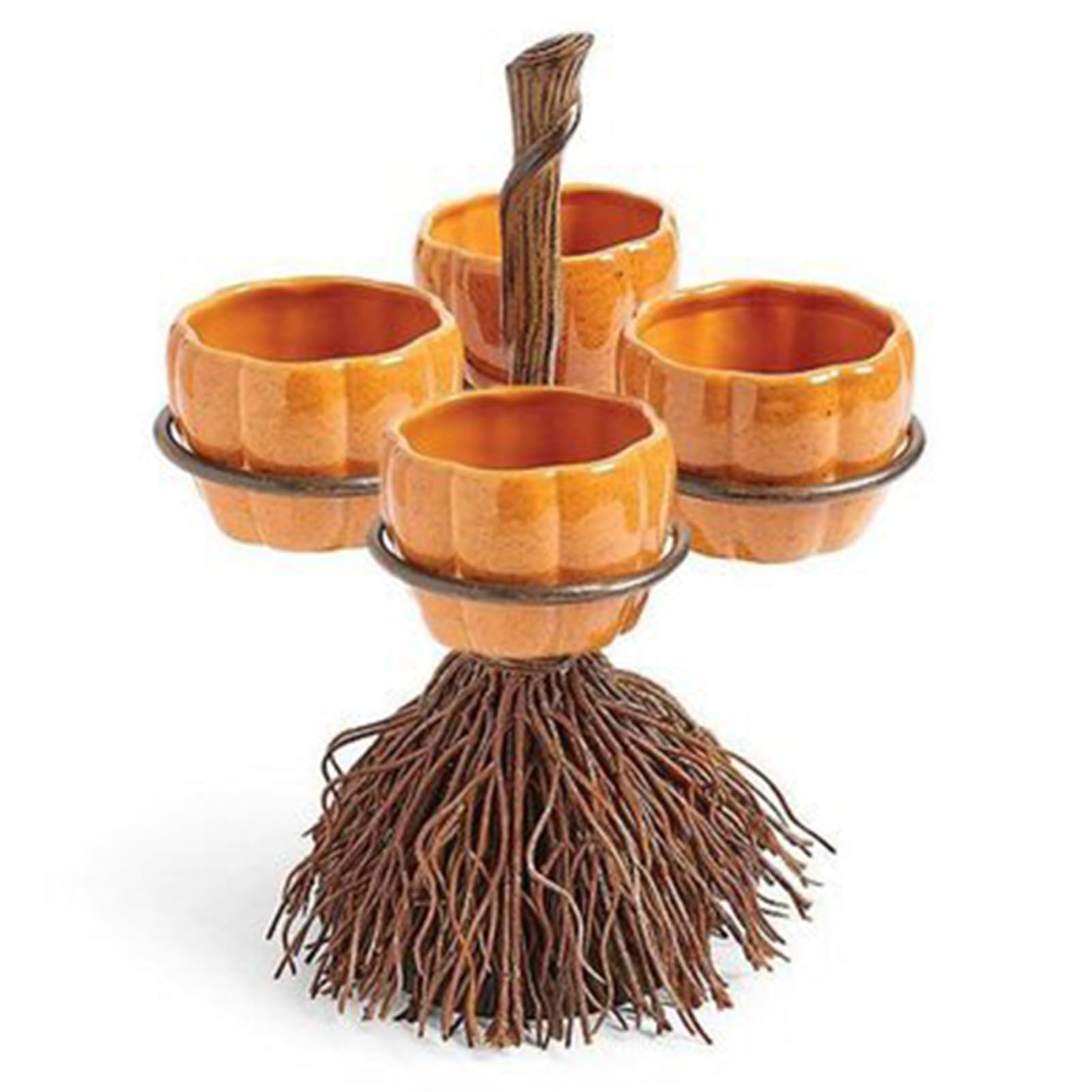 Ebbels Orange Halloween Pumpkin Snack Bowl Stand, 4 Bowls Creative Snack Basket With Broom, Halloween Pumpkin Bowls, Food Serving Stand For Wedding Halloween Party Supplies