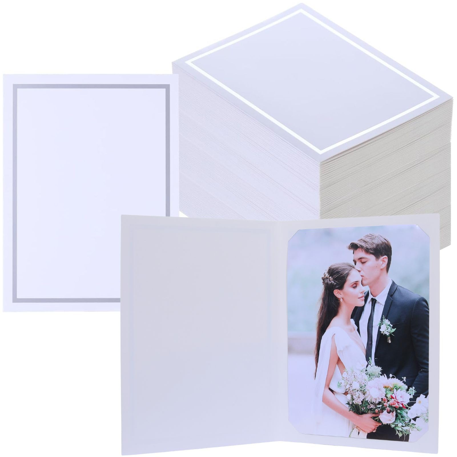 Apprabbr 100 Pcs Photo Folders for 4x6 or 5x7 Pictures,Paper Picture Frames, Cardboard Greeting Photo Frame Cards for Christmas New Year Wedding