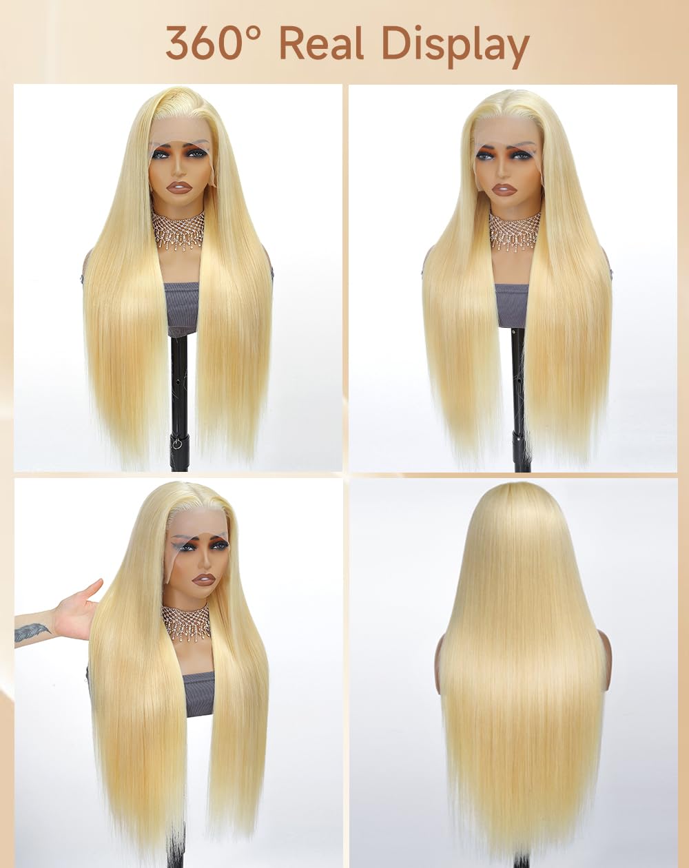 30 Inch 613 13x6 Lace Front Wig Human Hair 200 Density Straight Blonde Wig Human Hair Frontal and Back All 100% Human Hair Tiny Knots HD Lace Pre Phucked Natural Hairline Random Dyeing Long-Lasting