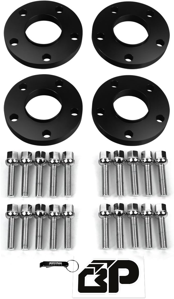 BlackPath - Fits BMW 20mm Hubcentric Wheel Spacers with Extended Lug Bolts (Black) T6 Billet