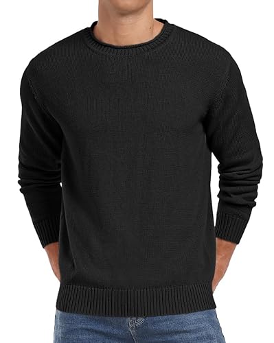 Sailwind Men'S Cotton Crewneck Pullover Sweater Lightweight Casual Knitted Sweaters Wash Black cover