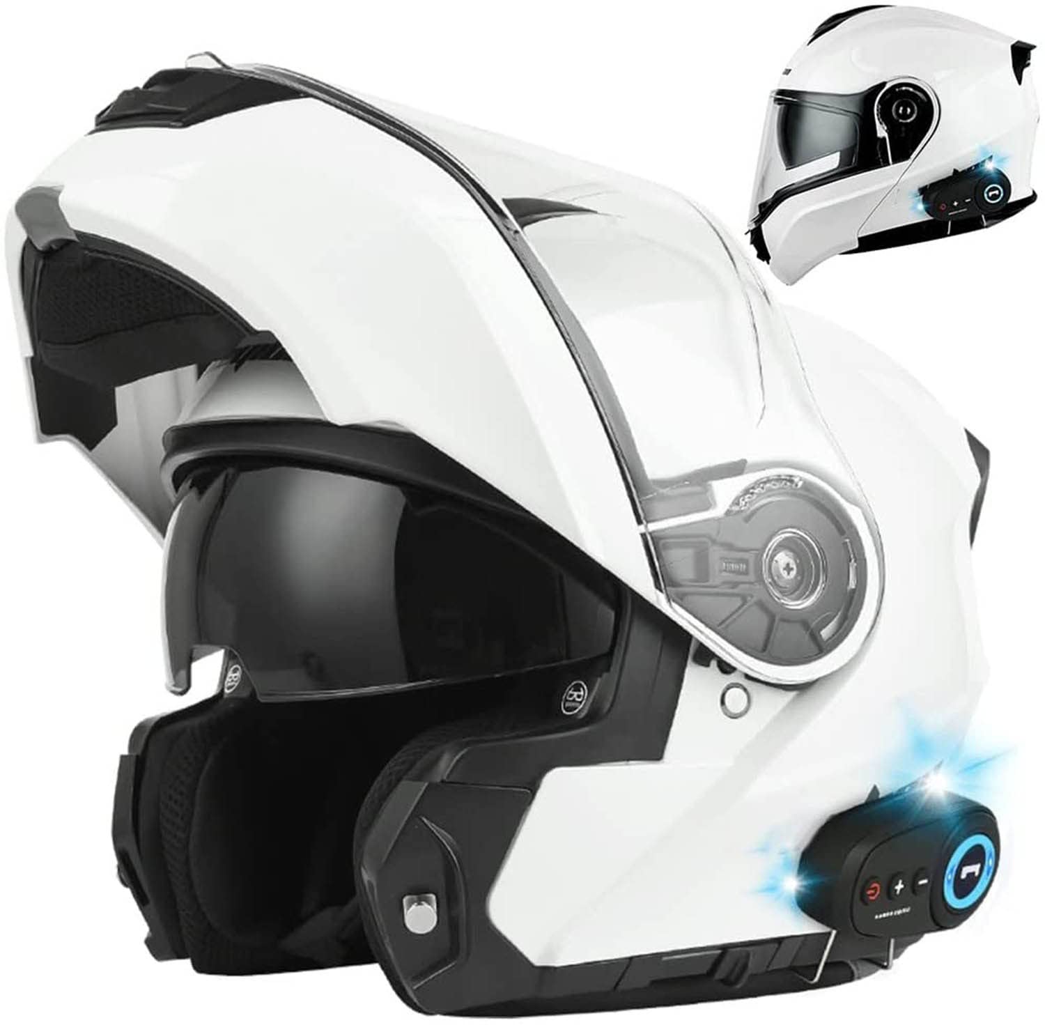 Casque Modulable Moto Bluetooth Intégré ​avec Double Visière ECE Homologué pour Scooter Casque De Moto Homme Et Femme Casques Integral Modulables A,XXXL