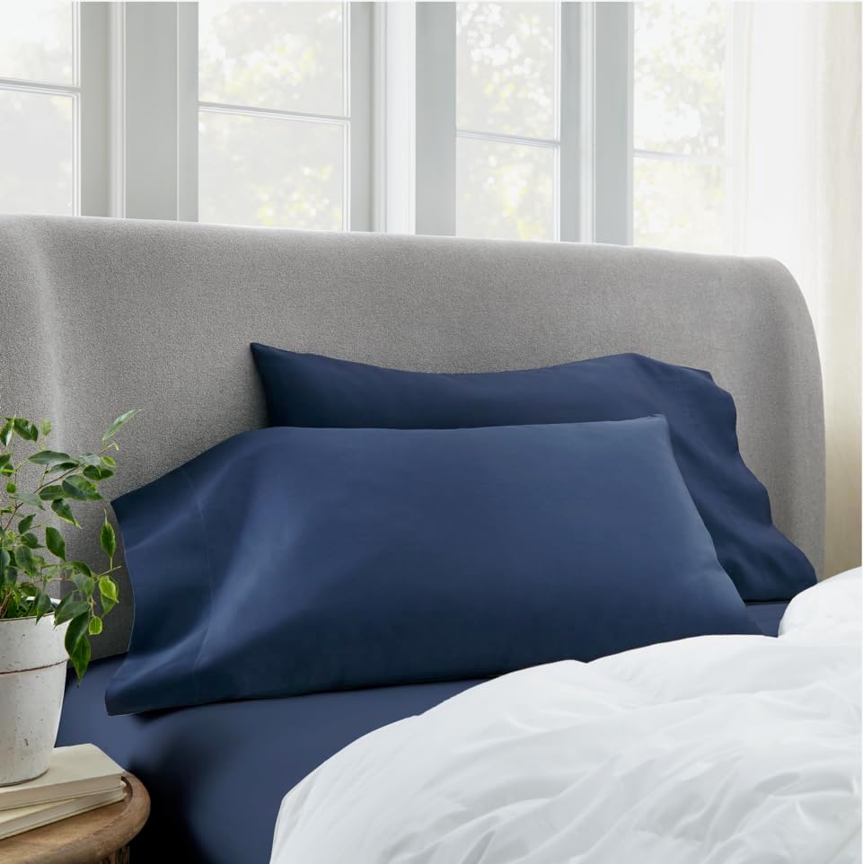 Pillow Cases - 100% Tencel Pillow Cases - Envelope Enclosure Type Pillowcase Set of 2-300 Thread Count, Navy Color (King Size)