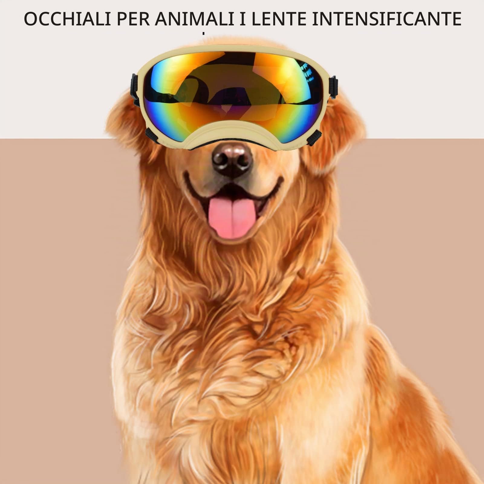 Asixxsix Occhiali per Cani, Occhiali da Sole per Cuccioli di Cane Anti UV Winproof con Cinturino Regolabile Occhiali da Sci Leggeri per Cani, Protezione degli Occhi all'aperto