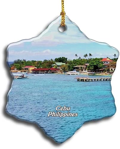 Philippines Cebu - Adornos de Navidad personalizados, decoraciones colgantes de árbol de Navidad, recuerdos de cerámica de copo de nieve de doble