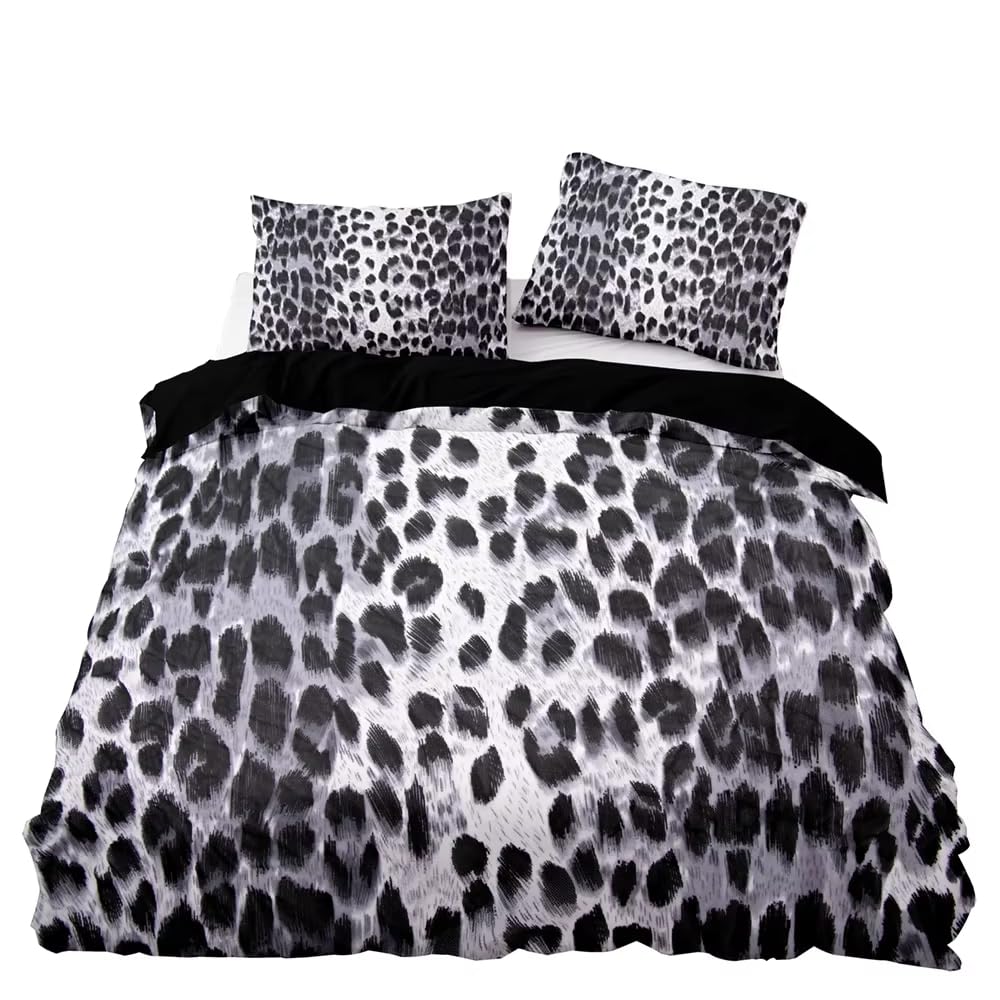 Parure de lit 240x220 léopard gris et couvre-lit style africain en tissu sauvage