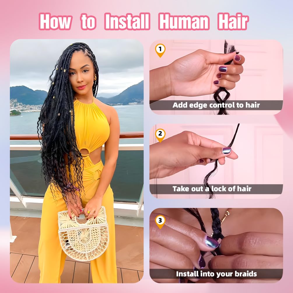 Cabello humano trenzado, 2 paquetes de 100 g, 16 pulgadas, trenzas bohemias, cabello humano 10A, ondulado, brasileño, virgen, sin trama, extensiones de cabello ondulado para bohemio, sin nudos