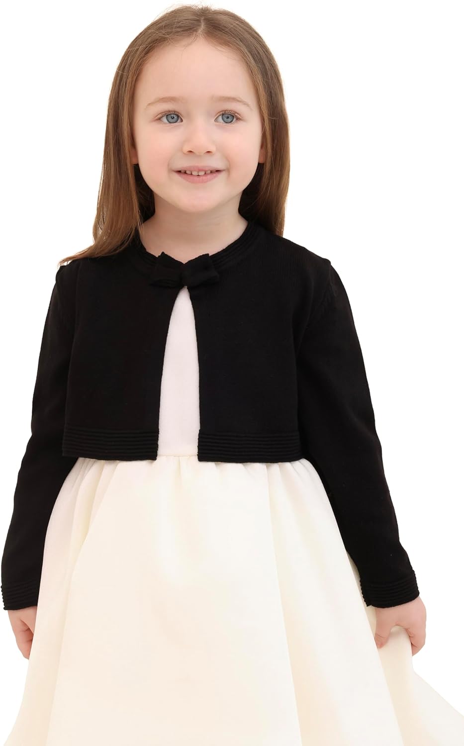 Lilax Little Girls' Knit Long Sleeve Bowknot Closure Bolero Cardigan