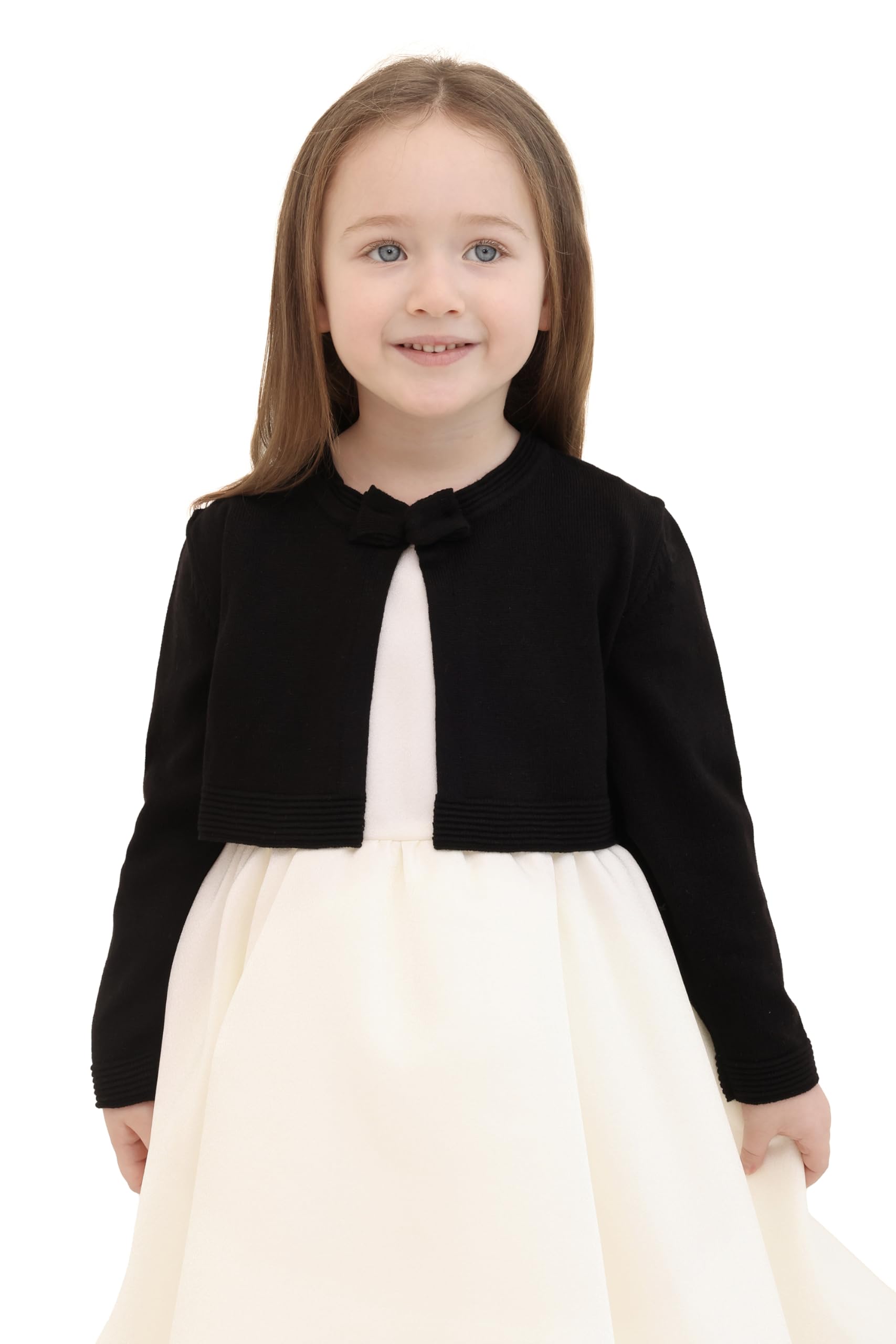 Lilax Little Girls' Knit Long Sleeve Bowknot Closure Bolero Cardigan