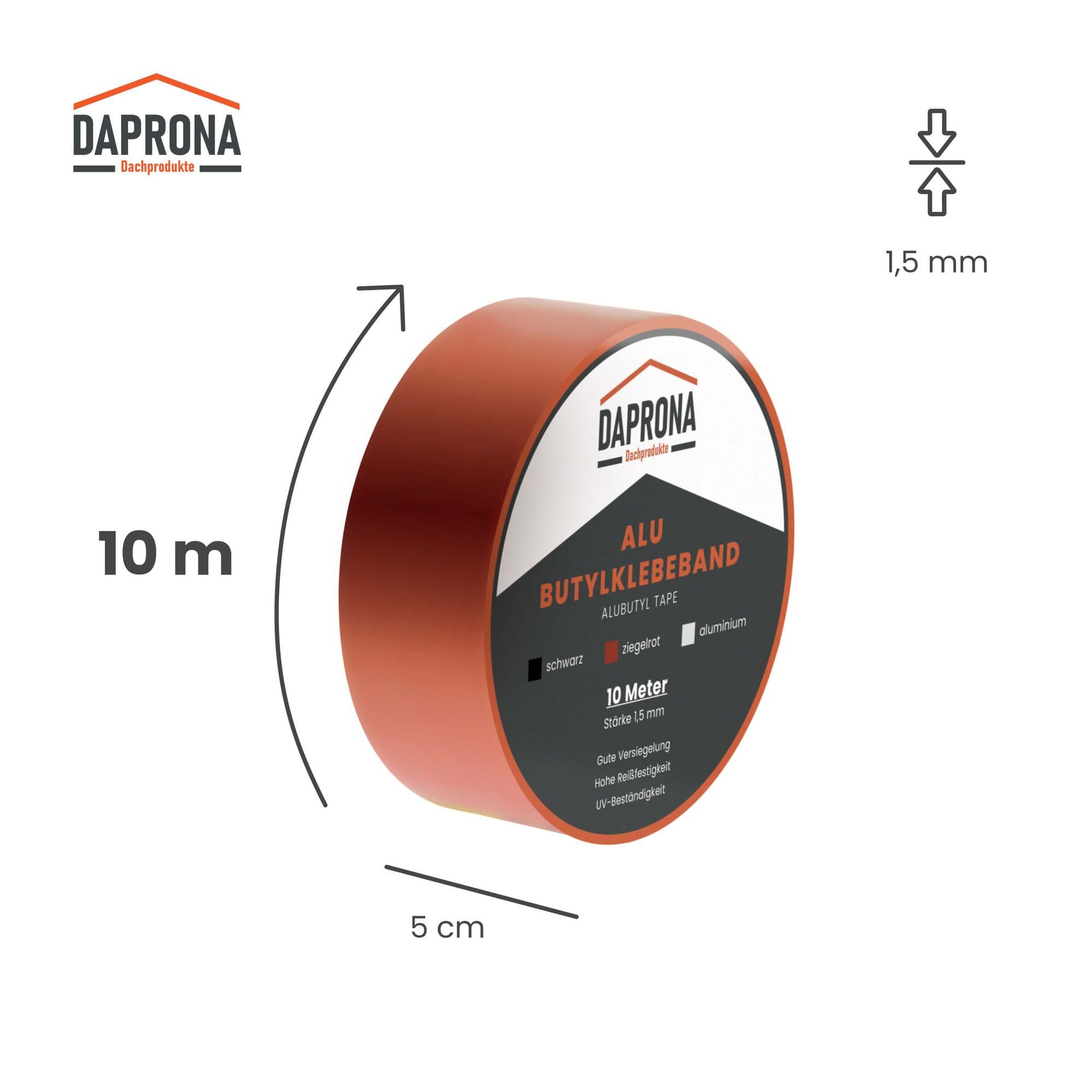 Cinta de butilo, cinta reforzada 10m x 50mm Rojo teja
