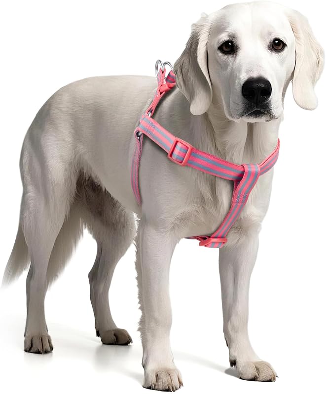 Peitoral tipo cabresto ajustável para cães, nylon leve com 2 argolas D, Tiffpaws, Rosa L