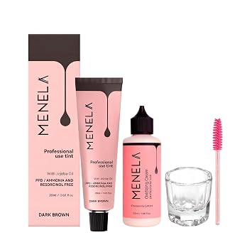 Menela Hair Tinting Kit Cream Hair Dye with Jojoba Oil, PPD-Free, Vegan, Up to 30 Applications, Oxidizing Cream, Brush & Mixing Glass 20ml Dark Brown