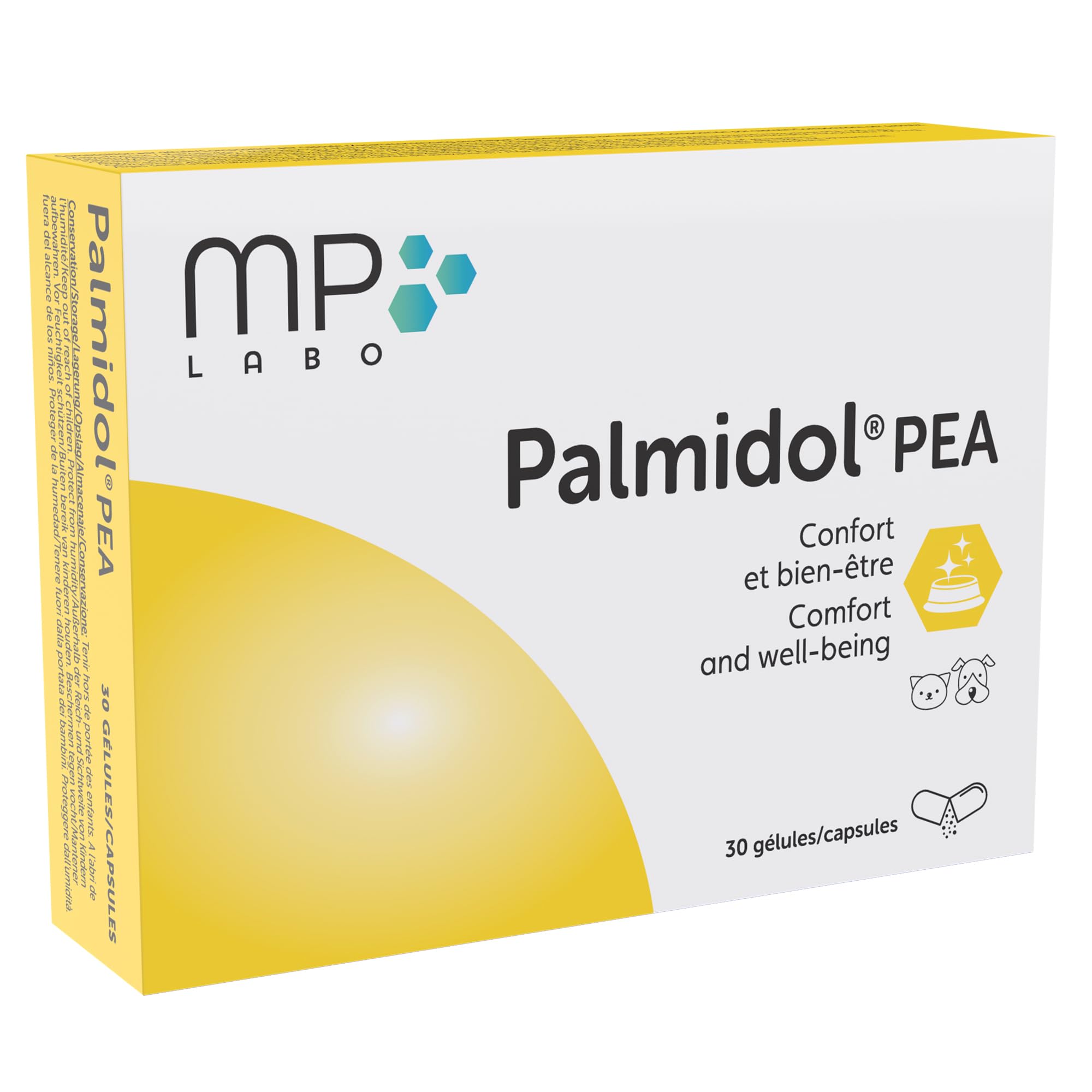 MP Labo Palmidol PEA 30 Gélules Confort et Bien-être du Chien et du Chat – Idéal pour les Animaux en Convalescence ou Agés