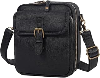 Geneticap Leather Crossbody Bag, Multi Pocket Phone Crossbody Purse, Lightweight with Adjustable Strap