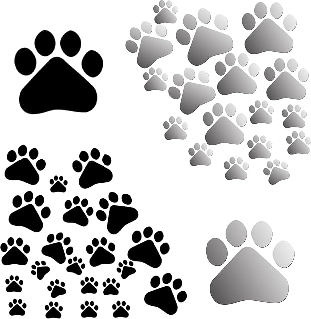 39 Pcs Dog Paws Wall Decor Set, VEGCOO 17 Pcs Acrylic Paw Decal & 22 Pcs Dog Paw Vinyl Stickers, Removable Dog Footprints Sticker for Bedroom Living Room Classroom Decoration DIY