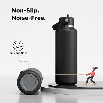 POWCAN 18oz Stainless Steel Slim Water Bottle: Sweatproof, Flex Cap, Lightweight, Standard Mouth, Top Handle, Vacuum Insulated Flask with straw for Office, Adults, Commute, Workouts (Midnight Black)