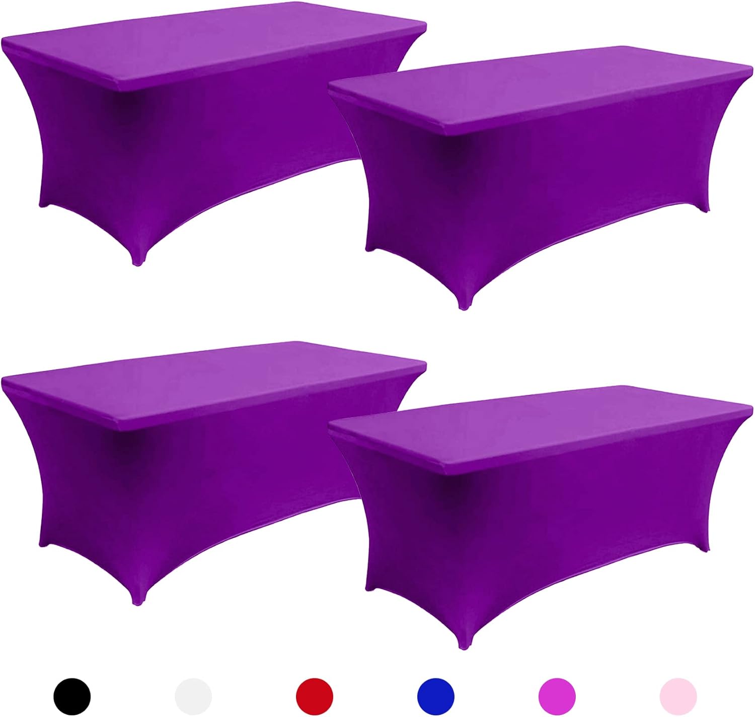 6FT Spandex Table Cover Table Cloth for Folding Tables Fitted Rectangular Tablecover Washable Wrinkle Resistant Polyester Stretch Purple Tablecloth Protector for Wedding Banquet Party (4 Pack, Purple) : Home & Kitchen