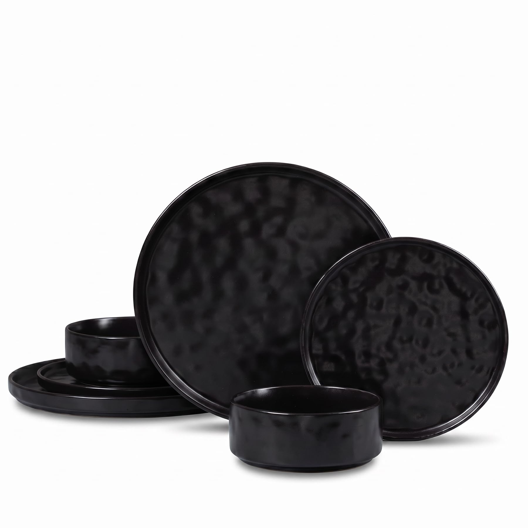 HaWare 6 Piece Dinner Set, Stoneware Plates and Bowls, Matte Black