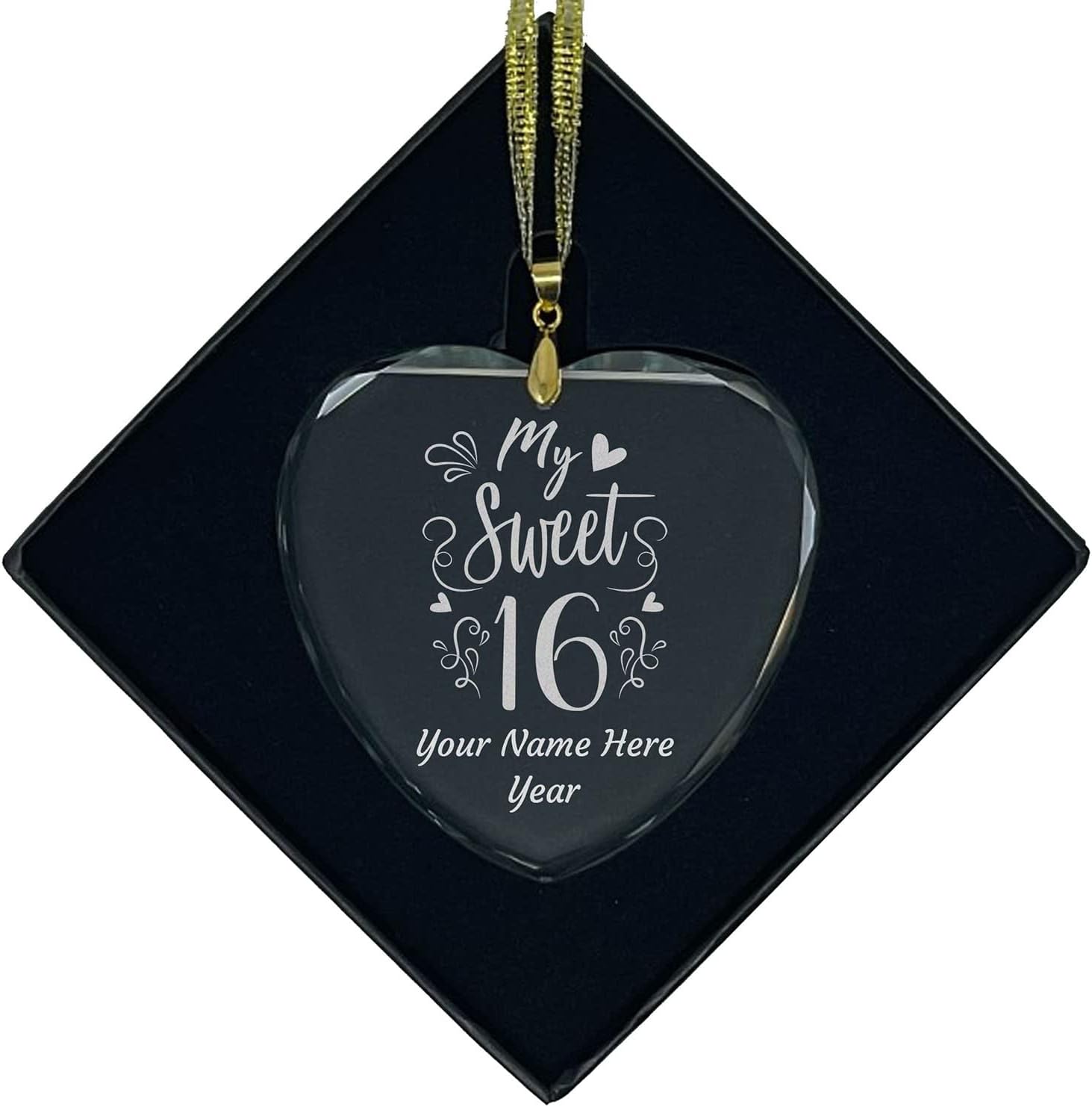 LaserGram Personalized Glass Christmas Ornament, My Sweet 16, Custom Laser Engraved Gift Idea (Round Shape)
