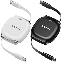 LENITH 240W USB C to USB C Retractable Cable 3.3ft/1m, PD 3.1 5A Fast Charging, 480Mbps USB 2.0 Data Transfer, Auto-Rewind Type C Cord for USB-C Devices 1 Pack 2, Black&White