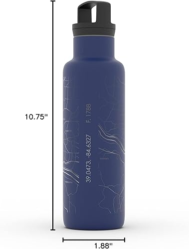 Miniatura 563 de Well Told Botella de agua aislada con mapa Chicago Illinois, grabado de acero inoxidable (21 onzas, gris muelle) botella aislada de mapa