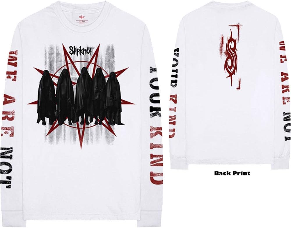 Slipknot Men's Shrouded Group (Back & Arm Print) Long Sleeve Large White