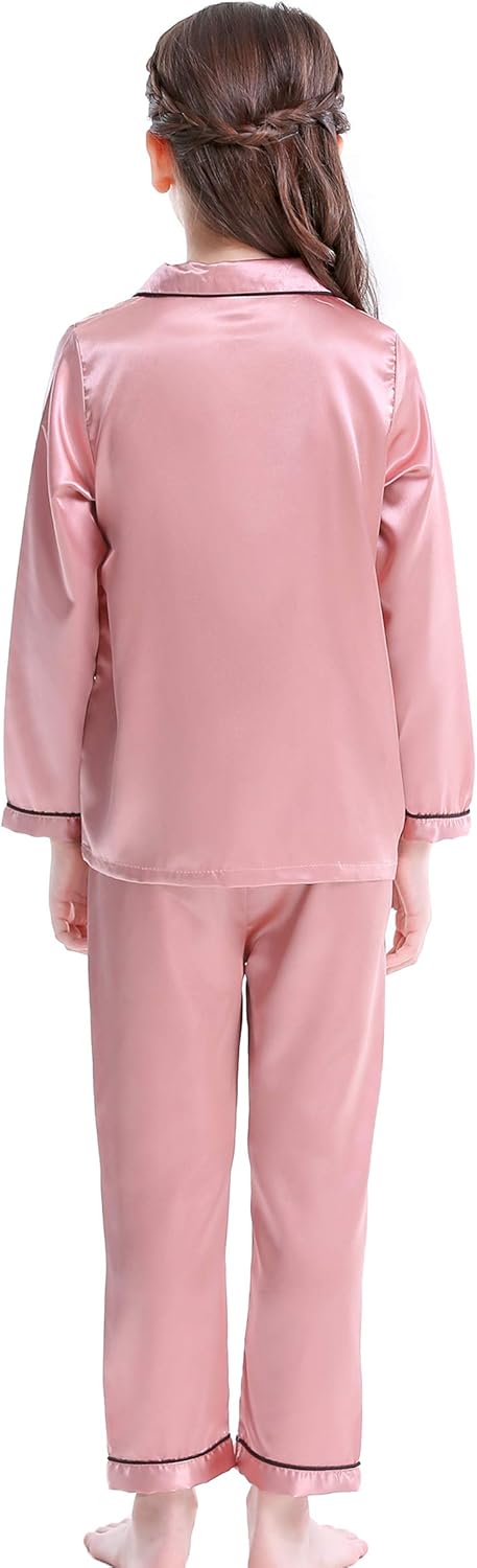 Wongstore 女児 ボーイズ サテン 長袖 ボタンダウン パジャマセット 寝間着 部屋着 US サイズ: 150#(7-8Y)