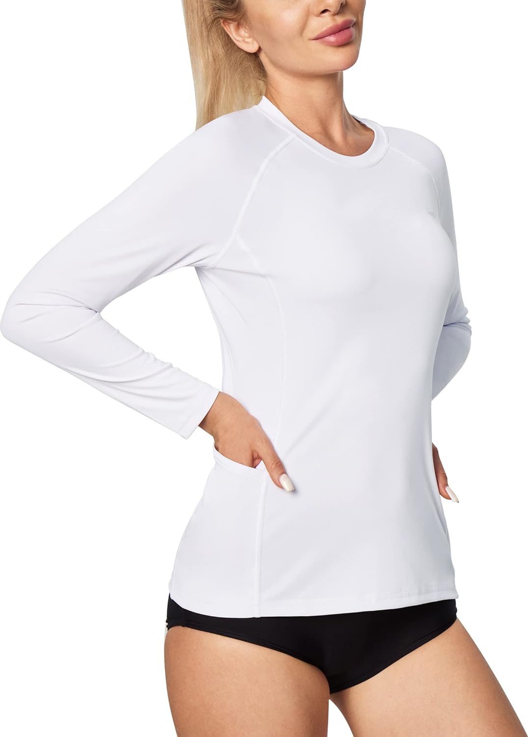 IUGA Rash Guard for Women UPF 50+ SPF UV Protection Long Sleeve Workout Tops with Pockets Dry Fit Hiking Swim Shirt