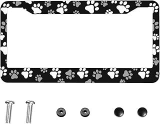 Dog Paw License Plate Frame 1 Pcs Personalized Dog Paw Print Design License Plate 2 Holes and Screws Black Personalized Car Accessories for Pet Lovers Black White Dog Print License Plate Frames