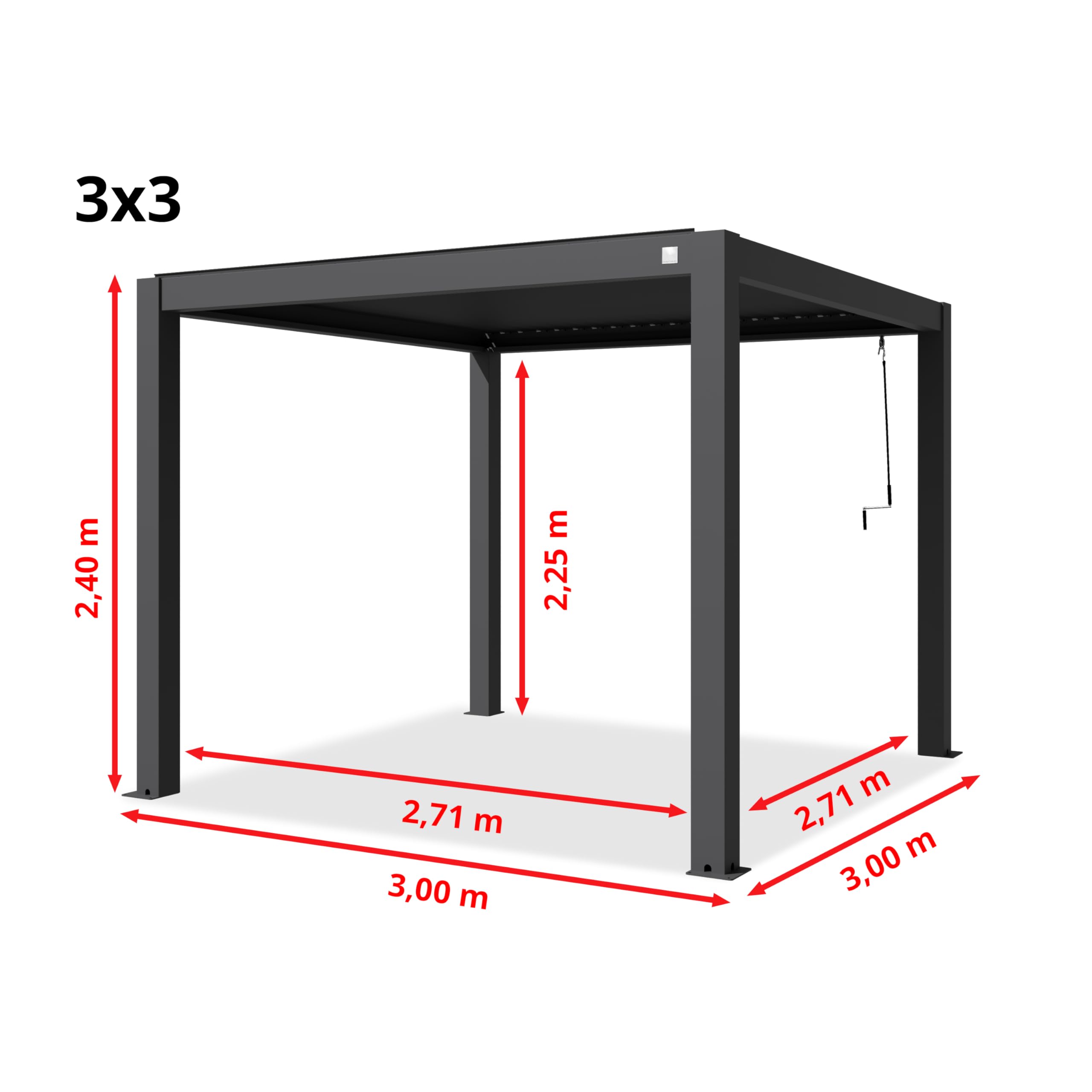 PRIMEYARD Pergola 3x3 m poteaux en Aluminium avec Lames orientables en Aluminium pavillon Anthracite