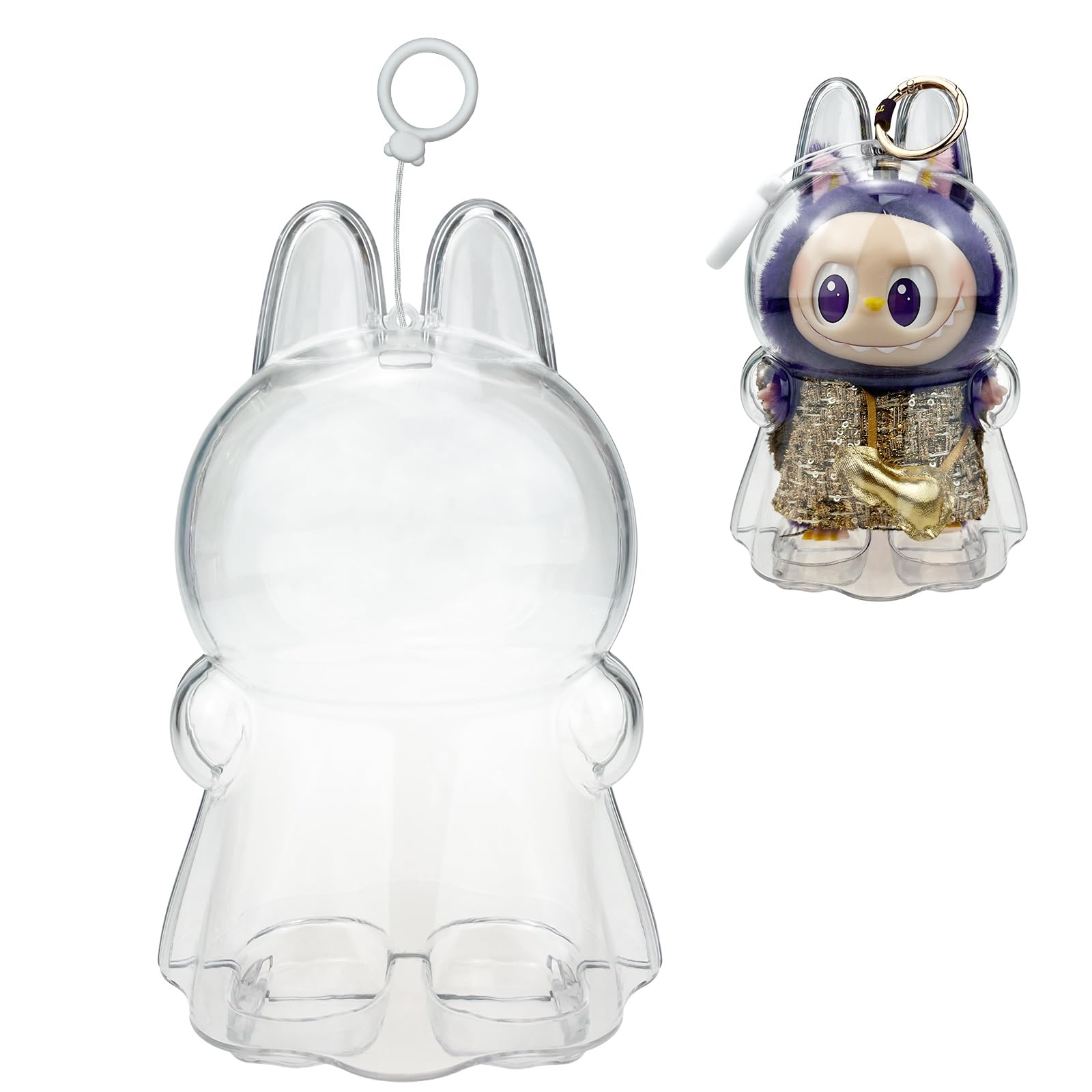 Transwon Protective Case for LABUBU Wings of Fortune, Display Box Hard Acrylic Case Accessories Cover with Keychain (Case Only) - Clear