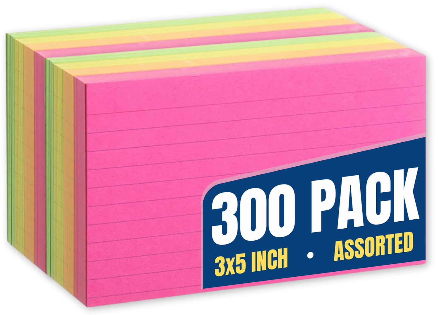 1InTheOffice Ruled Neon Index Cards, Index Cards 3x5 Assorted Neon Color, 300/Pack