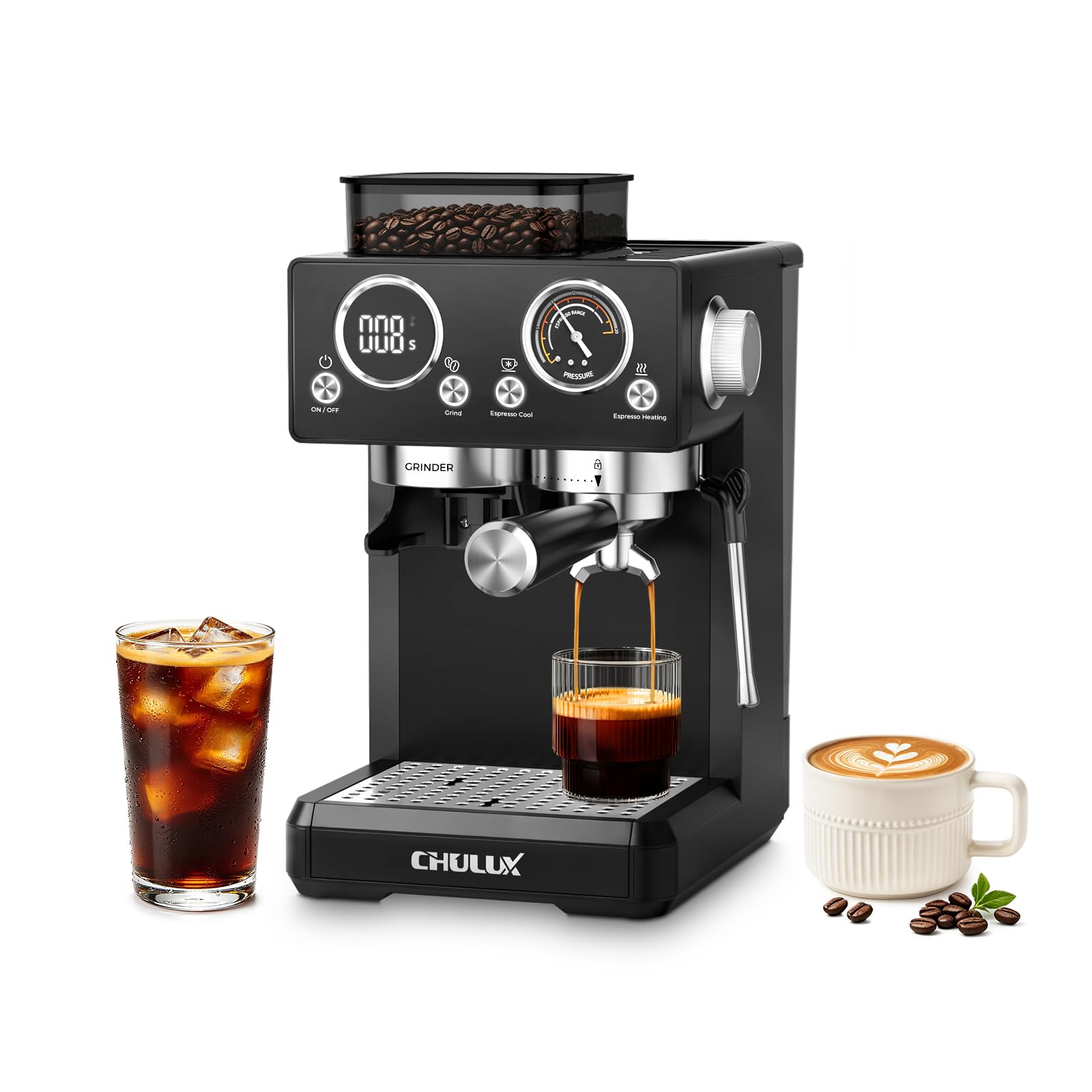 CHULUX Nero 20Bar Espresso Machine with Conical Burr Grinder