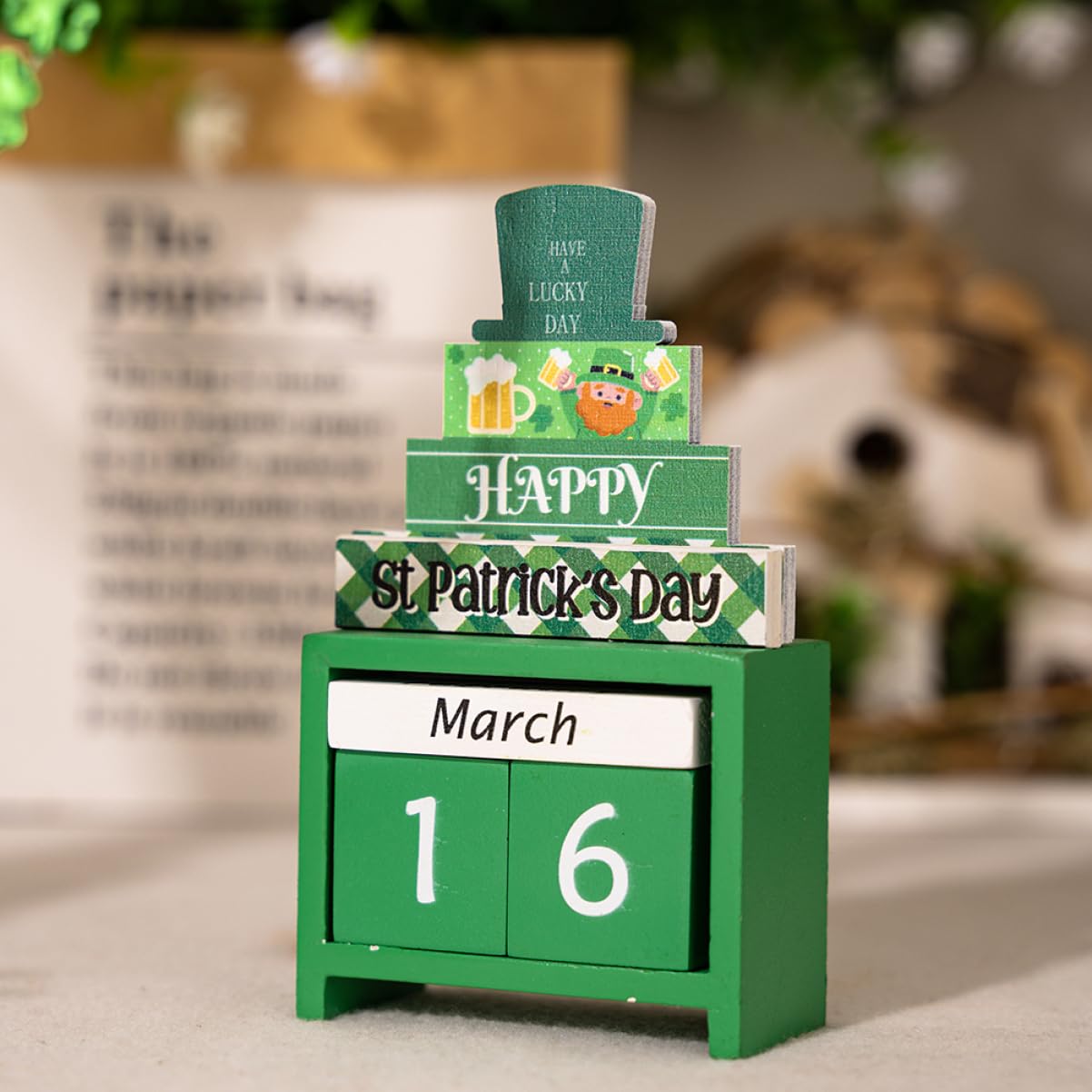 TOPBATHY 5piezas Calendario De Madera Para Día De San Patricio Decoración De Escritorio Festiva Accesorio De Regresiva De Madera Para Día De San Patricio Único Para y Familia