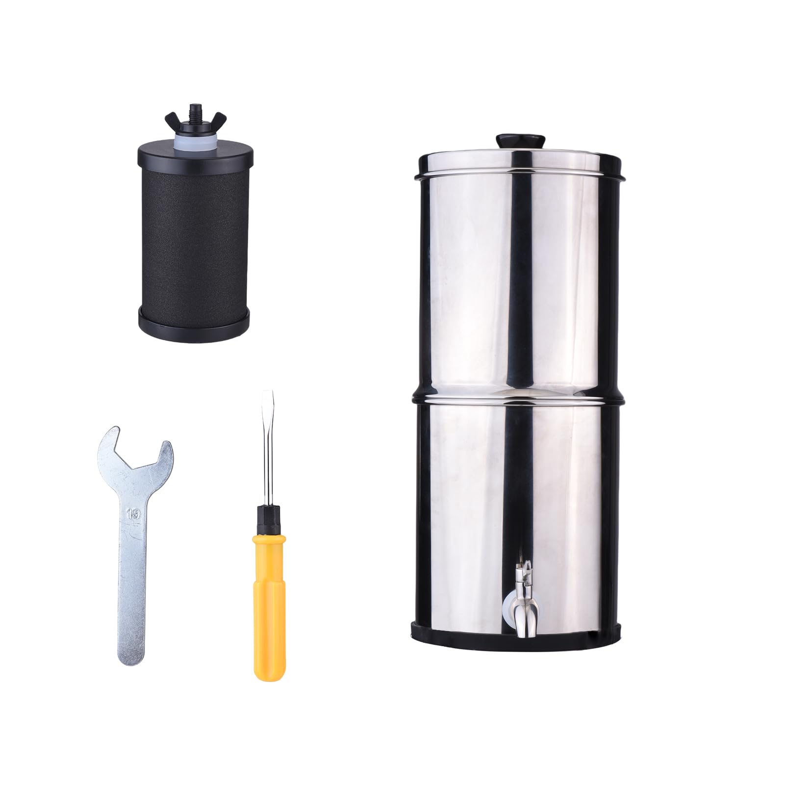 Filtro de Agua para Encimera, 1 Galón, 3 Etapas, 0,01 Micras, Ultrafiltración que Reduce el 99,9% del Cloro, Purificador de Agua, Filtro de de Acero Inoxidable con Espiga de Metal y Soporte