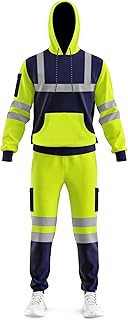 Hi Vis Trainingsanzug mit Bündchen, reflektierendes Band, Jacke, Hose, Herren, hohe Sichtbarkeit, Arbeitskleidung, Set Größen S/2XL