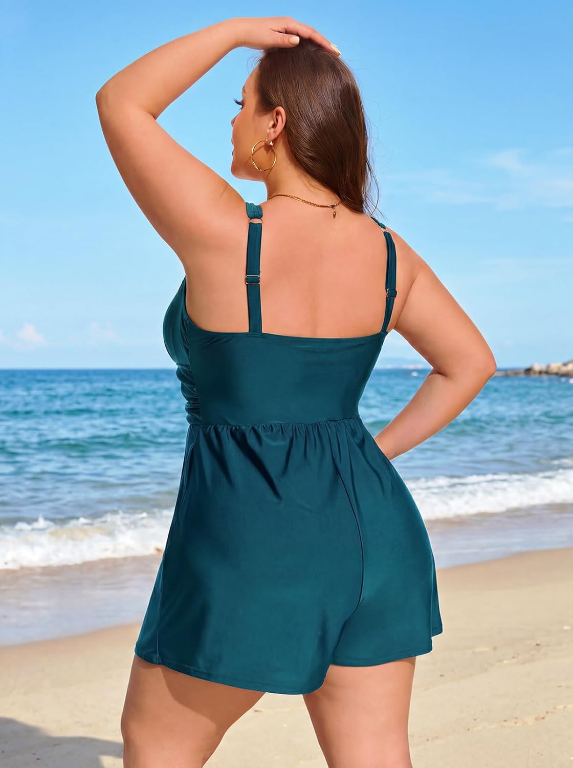 Smismivo Plus Size Swimsuits for Women One Piece Modest Swim Rompers Bathing Suit with Shorts and Pockets Swimwear 2026