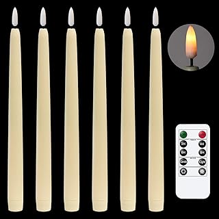 DRomance Flameless Flickering Taper Candles Battery Operated with Remote and Timer, 6 Pack Realistic Wick Ivory Real Wax LED Taper Candles Wedding Dinner Halloween Christmas Table Decor(0.78